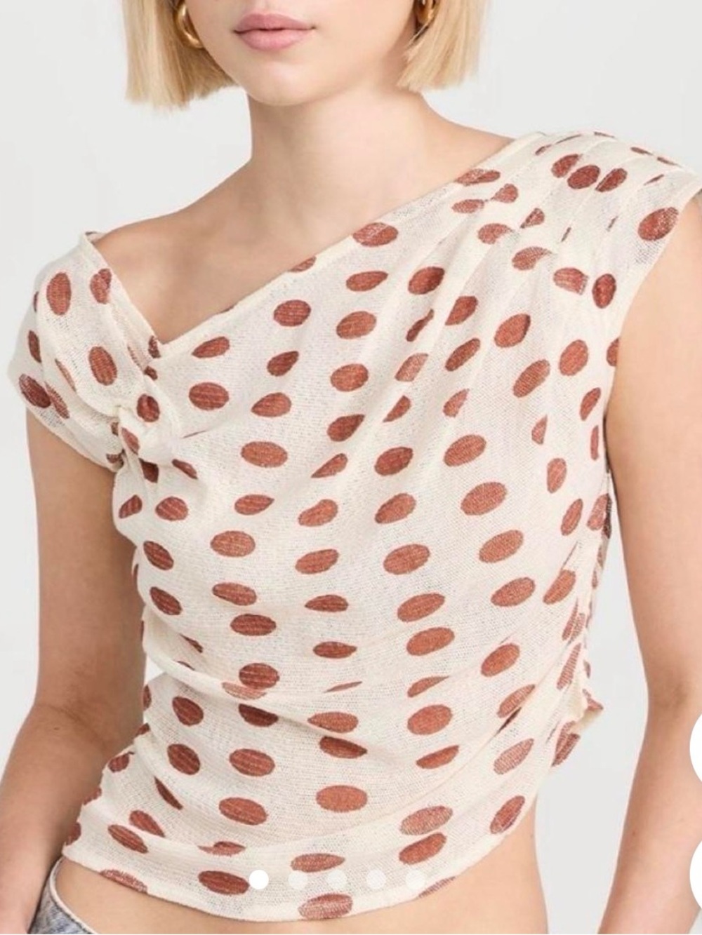 Free People Cream Polka Dot Asymmetric Knit Women's Dress Top size M NWOT